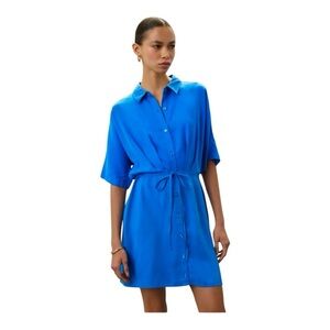 Thakoon Mini Shirt Dress Tie Waist Dolman Sleeve Blue Size 4